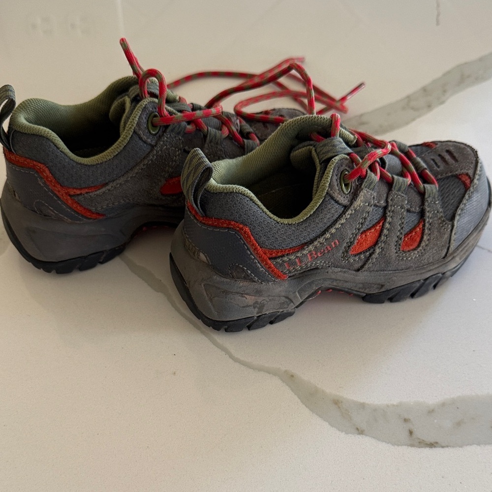 Adorable L.L. Bean Kids Hiking Shoes - Army Green, Grey and Orangey Red